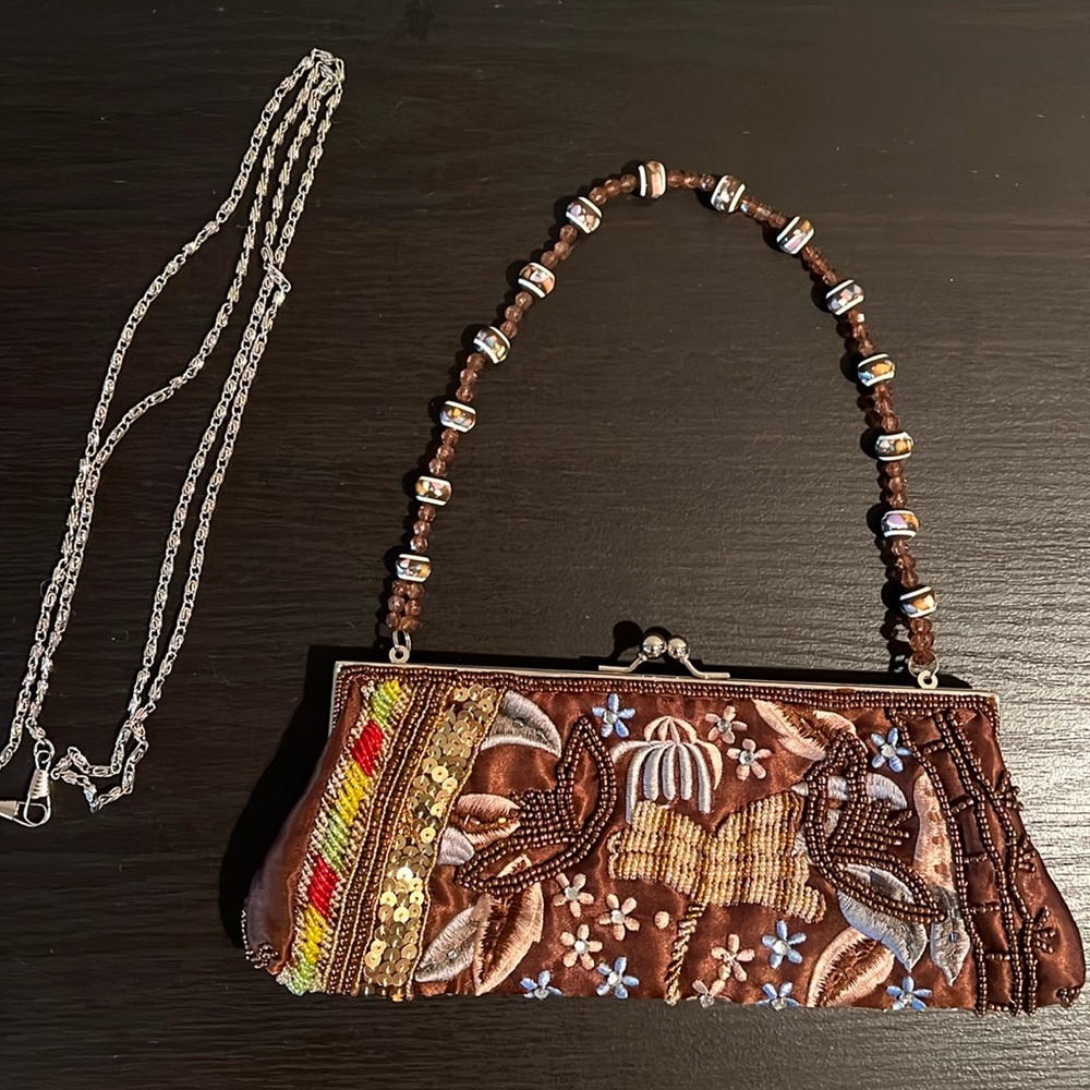 Beaded Brown Multi Vintage Clutch Purse